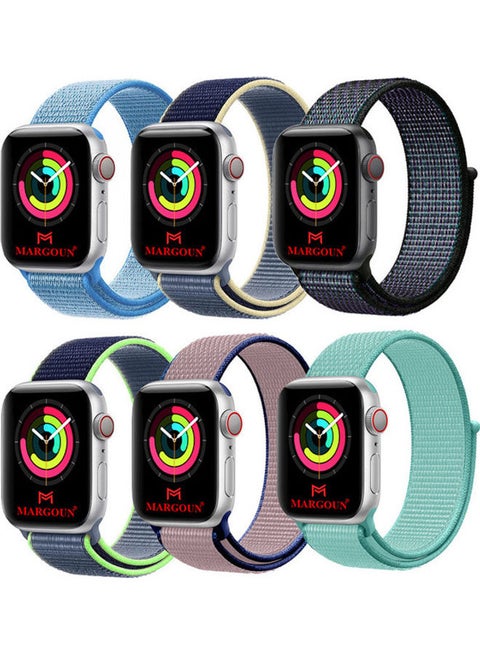 6-Piece Sport Nylon Loop Replacement Band for Apple Watch Series 7/6/SE/5/4/3/2/1 42/44/45mm Multicolor Bundle7