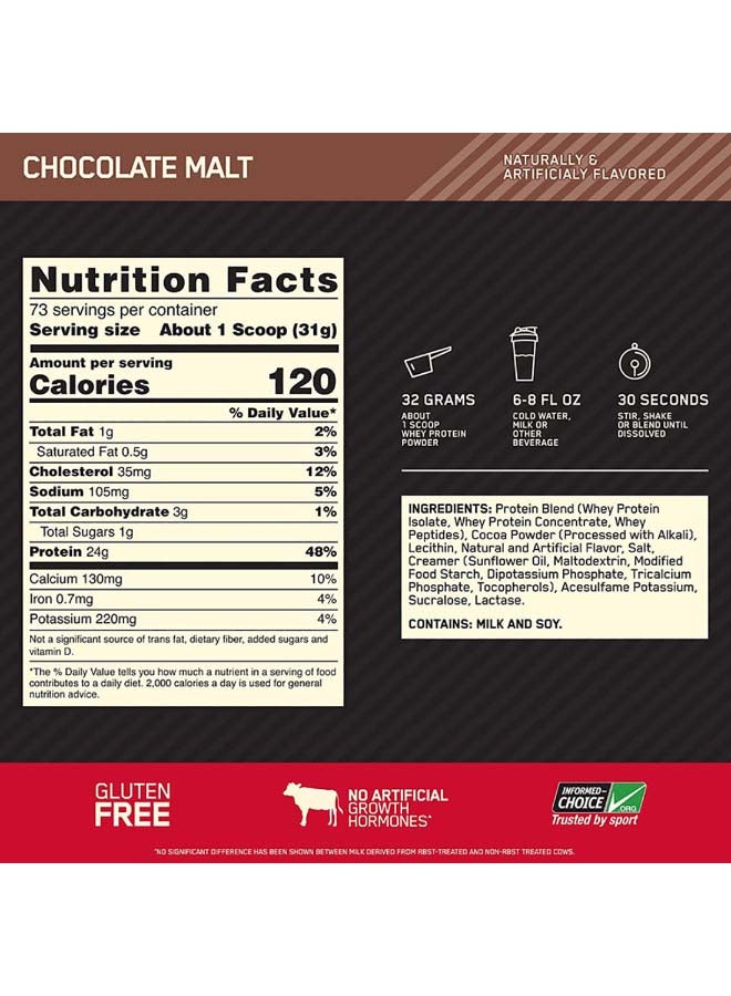 Optimum Nutrition - Gold Standard 100 Percent Whey Protein - Chocolate Malt - 2.27 Kilogram - Image 1