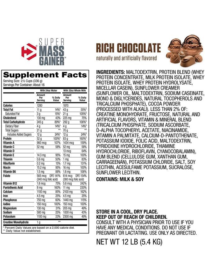 Dymatize - Super Mass Gainer High Protien and Carb Blend Protein Powder Rich Chocolate 12lbs - Image 1