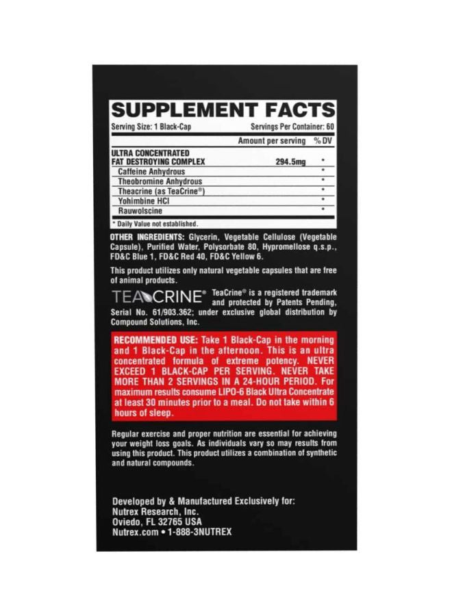 Nutrex Research - Lipo 6 Black Ultra Concentrate Supplement - 60 Capsules - Image 1