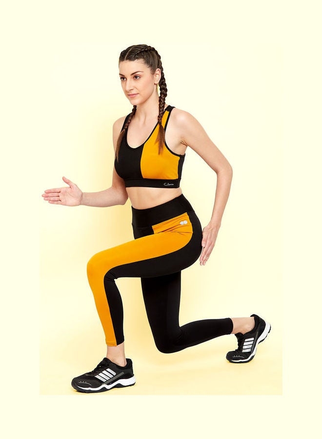 Clovia - Snug Fit Active Ankle-Length Colourblock Tights Black - Image 1