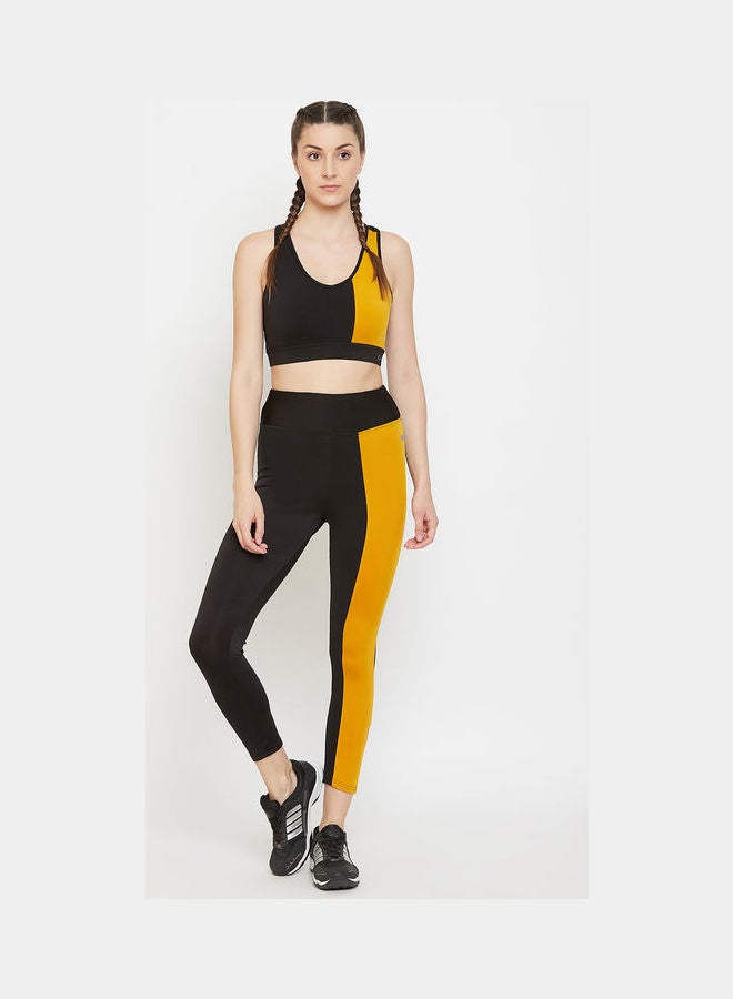 Clovia - Snug Fit Active Ankle-Length Colourblock Tights Black - Image 1