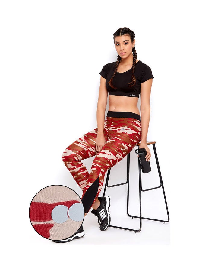 Clovia - Camouflage Print Activewear Ankle-Length Tights Red - Image 1