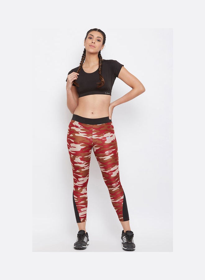 Clovia - Camouflage Print Activewear Ankle-Length Tights Red - Image 1