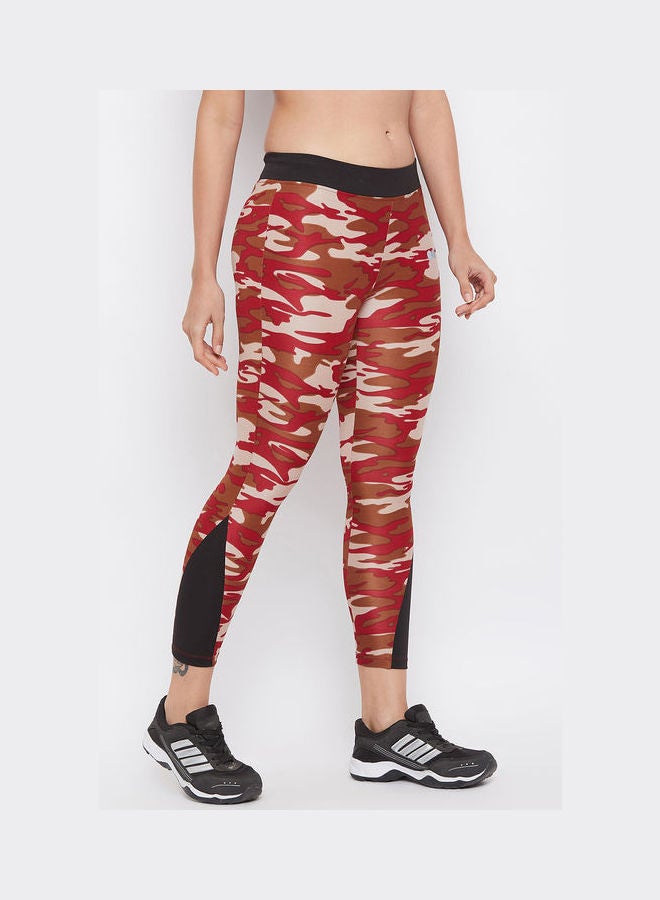 Clovia - Camouflage Print Activewear Ankle-Length Tights Red - Image 1
