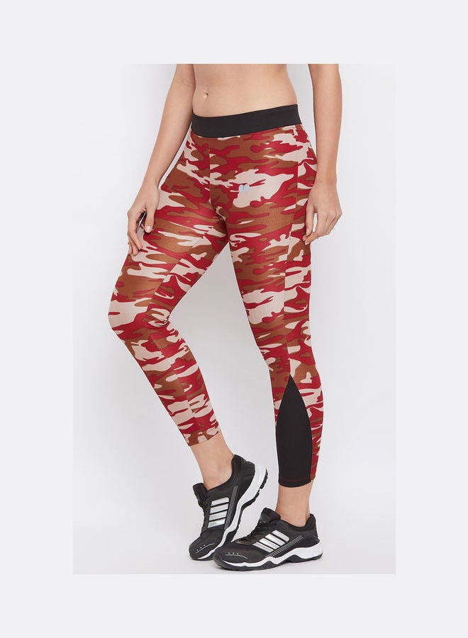 Clovia - Camouflage Print Activewear Ankle-Length Tights Red - Image 1
