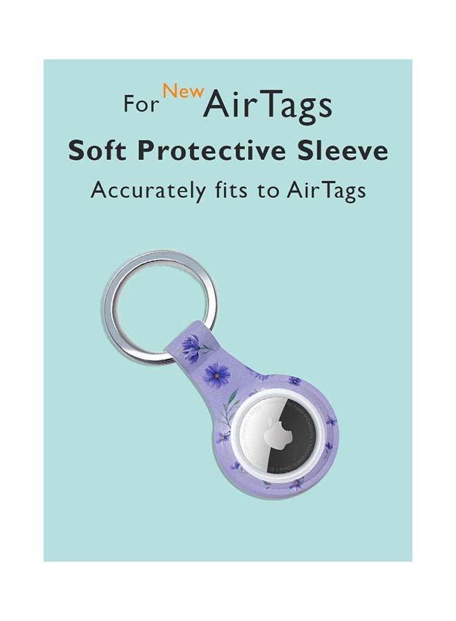 Theodor Silicone Protective Case Cover For Apple Airtags Wireless Tracker With Antilost Keyring Blue Flower  - Image 2