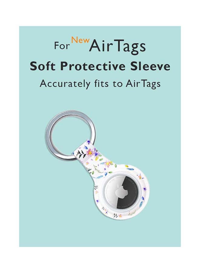 Theodor Silicone Protective Case Cover For Apple Airtags Wireless Tracker With Antilost Keyring Flowers White Background  - Image 2