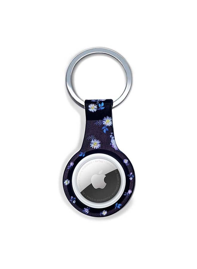Theodor Silicone Protective Case Cover For Apple Airtags Wireless Tracker With Antilost Keyring White Flowers Black Background  - Image 1