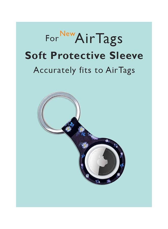 Theodor Silicone Protective Case Cover For Apple Airtags Wireless Tracker With Antilost Keyring White Flowers Black Background  - Image 2