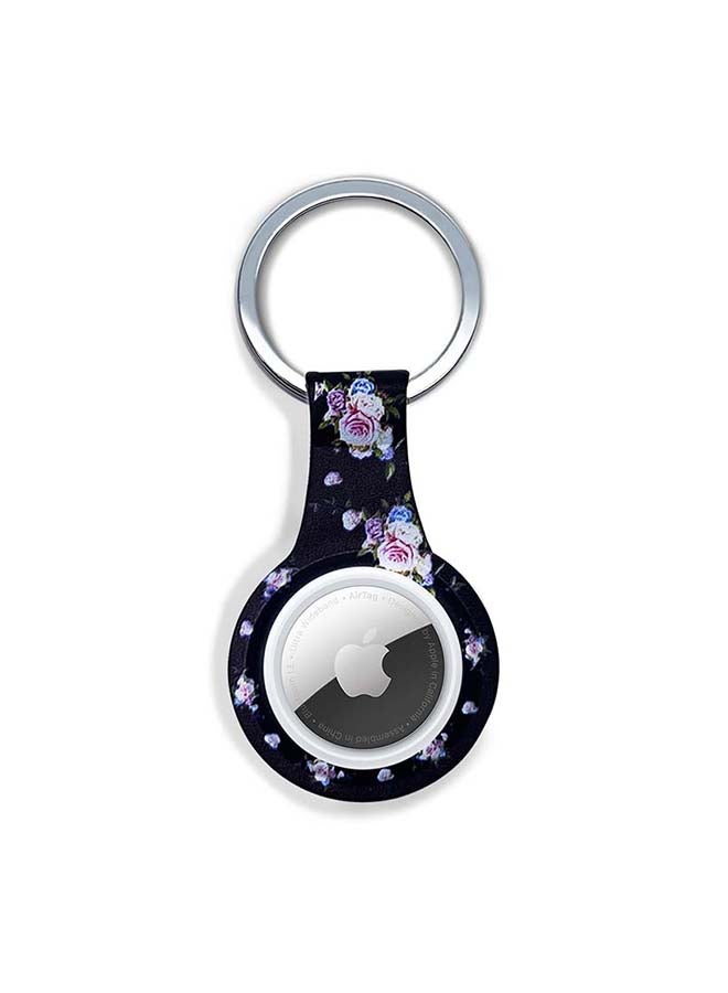 Theodor - Silicone Protective Case Cover For Apple Airtags Wireless Tracker With Antilost Keyring Pink Flowers Black Background - Image 1