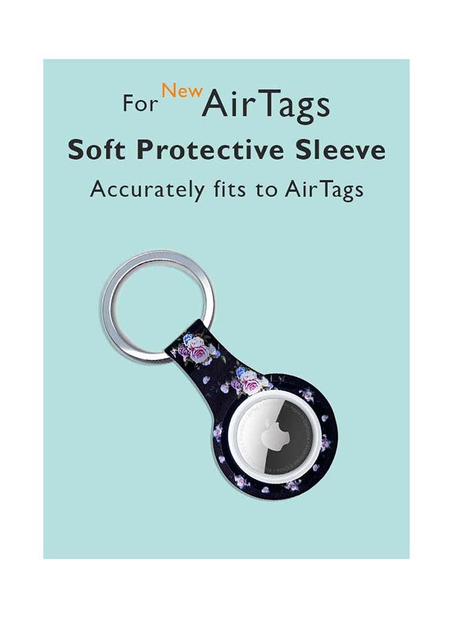 Theodor - Silicone Protective Case Cover For Apple Airtags Wireless Tracker With Antilost Keyring Pink Flowers Black Background - Image 1
