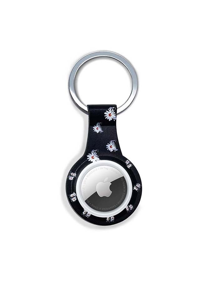Theodor Silicone Protective Case Cover For Apple Airtags Wireless Tracker With Antilost Keyring White Flowers Black Background 1  - Image 1