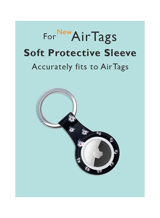 Theodor Silicone Protective Case Cover For Apple Airtags Wireless Tracker With Antilost Keyring White Flowers Black Background 1  - Image 2