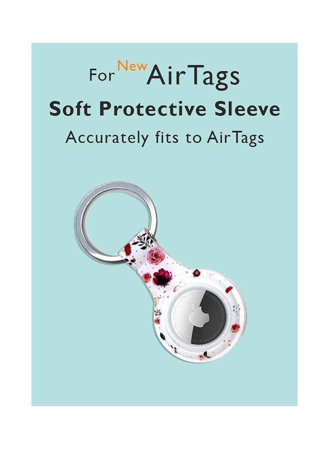 Silicone Protective Case Cover For Apple Airtags Wireless Tracker With Antilost Keyring Red Flowers White Background