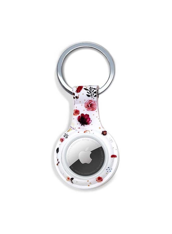 Silicone Protective Case Cover For Apple Airtags Wireless Tracker With Antilost Keyring Red Flowers White Background