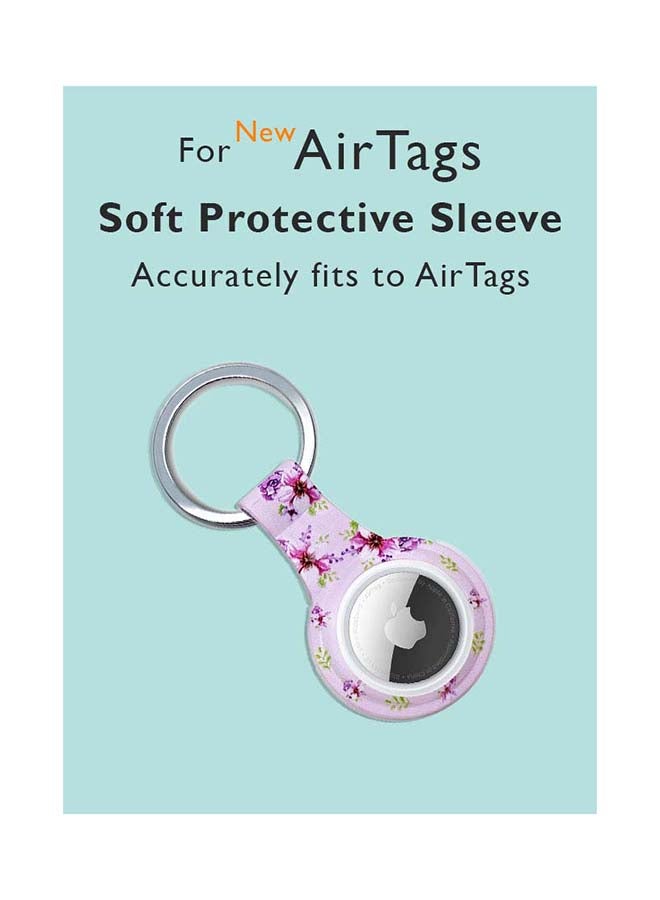 Theodor Silicone Protective Case Cover For Apple Airtags Wireless Tracker With Antilost Keyring Pink Flower  - Image 2