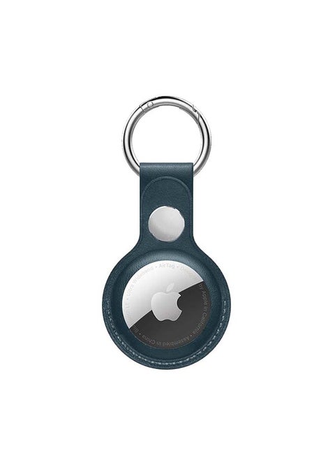 Leather Protective Case Cover For Apple AirTag Wireless Tracker With Antilost Keyring Blue