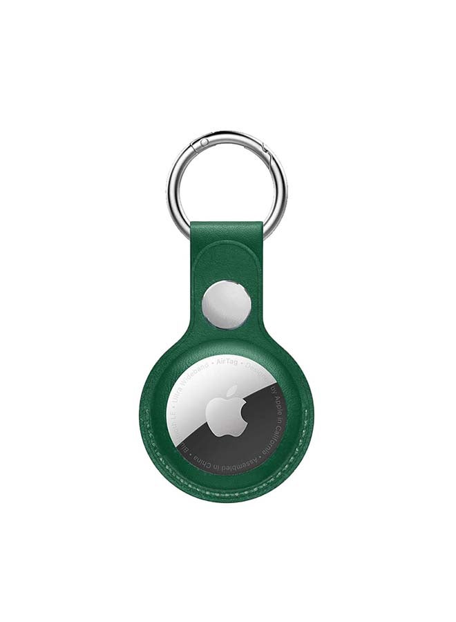 Theodor Leather Protective Case Cover For Apple AirTag Wireless Tracker With Antilost Keyring Green  - Image 1