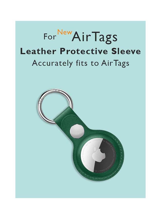 Theodor Leather Protective Case Cover For Apple AirTag Wireless Tracker With Antilost Keyring Green  - Image 2