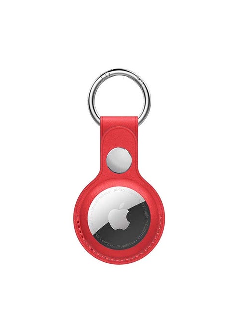 Leather Protective Case Cover For Apple AirTag Wireless Tracker With Antilost Keyring Red