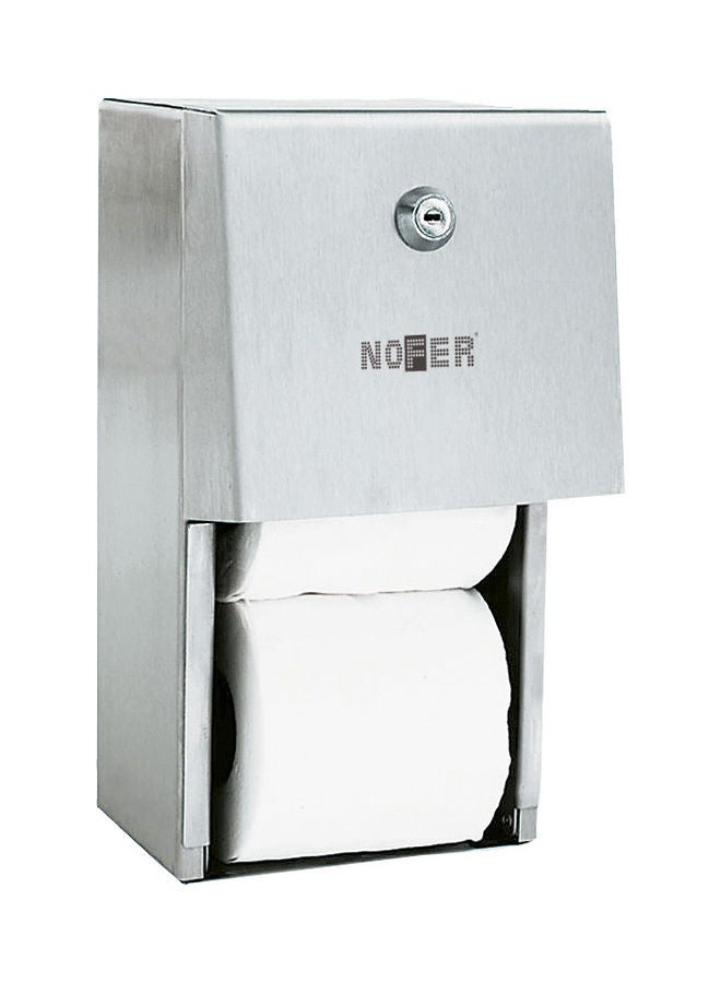 نوفر حامل ورق التواليت عمودي مزدوج فضي.