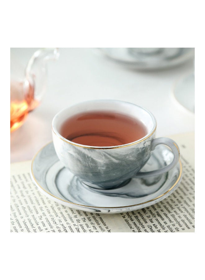 Sharpdo - 6-Piece Pink Marble Design Coffee Cups And Saucers Set Grey 140ml - Image 1