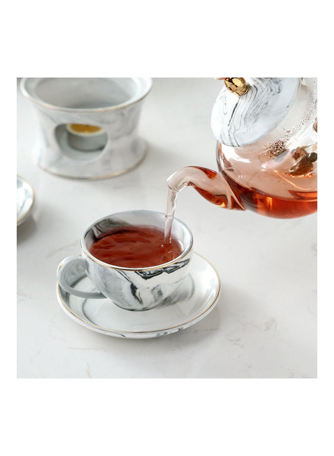 Sharpdo - 6-Piece Pink Marble Design Coffee Cups And Saucers Set Grey 140ml - Image 1