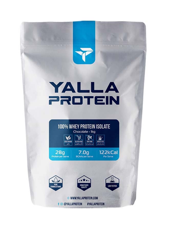 Yalla Protein - 100% Grass-Fed Whey Protein Isolate - Chocolate - 1kg (30 servings) - Image 1