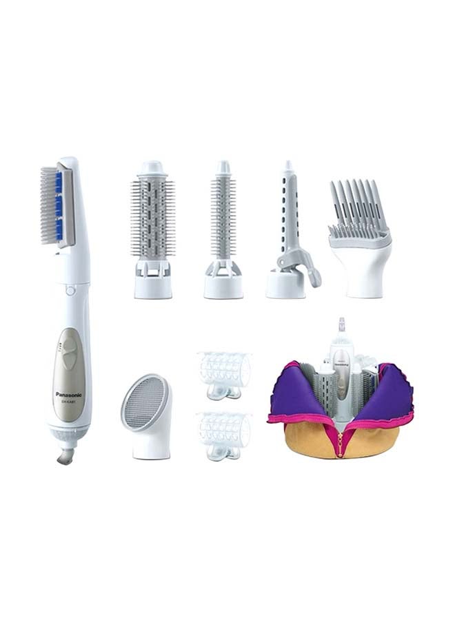 Panasonic - Hair Styler With 8 Attachments, Curler, Straightener And Dryer, Soft Pouch Eh Ka81 White - Image 1