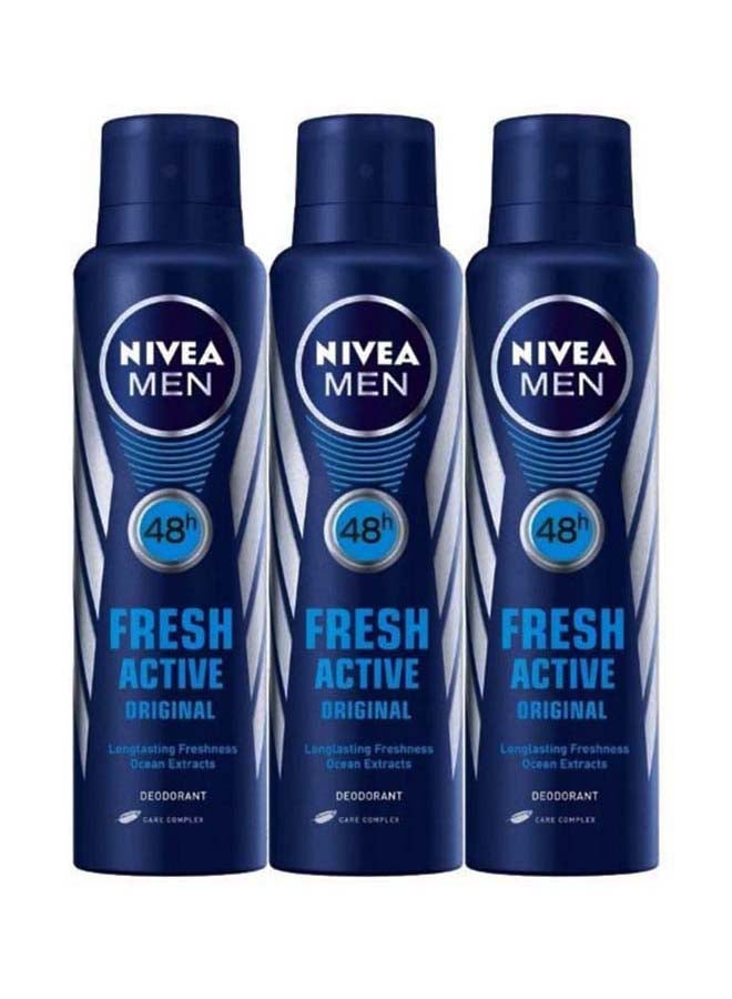 Pack Of 3 Fresh Active Deodorant Body Spray Blue/Grey 450ml