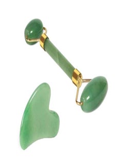 2-Piece Jade Roller Massager With Facial Tool Set Green