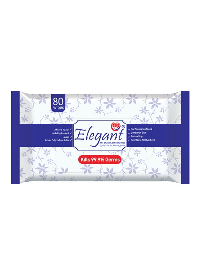 Elegant Anti-Bacterial Sanitizing Wipes 80 Counts Blue  - Image 1