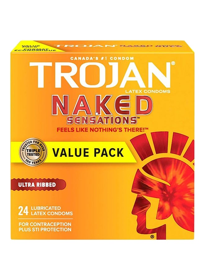 TROJAN Naked Sensations Ultra Ribbed Lubricated Latex Condoms, 24-Count - Image 1