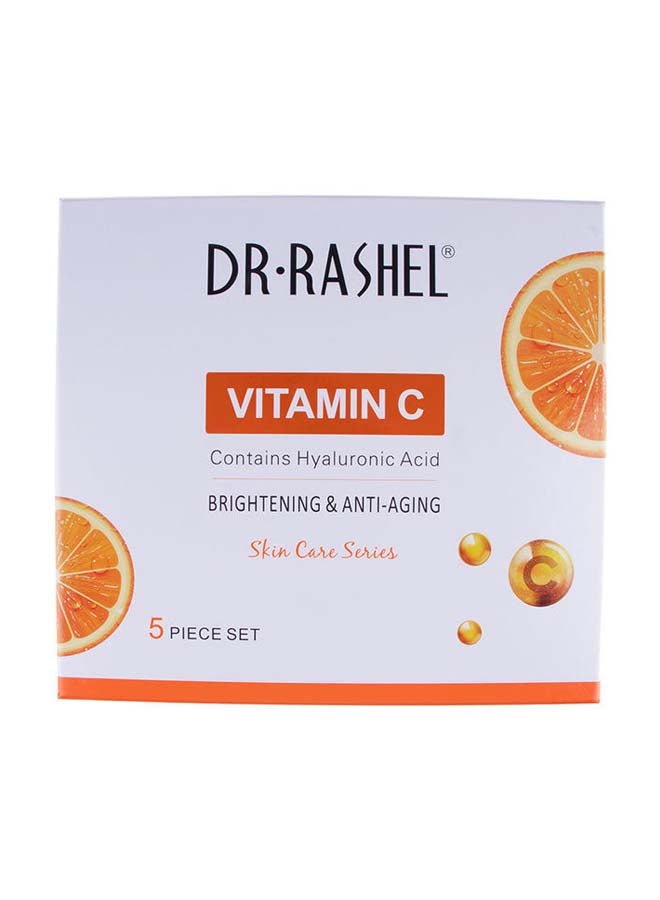 DR. RASHEL - 5-Piece Vitamin C Anti Aging And Skin Care Set Orange/White Facial Cleanser 80 g, Cleansing Milk 100 Ml, Essence Toner 100 Ml, Face Serum 50 Ml, Face Cream 50grams - Image 1