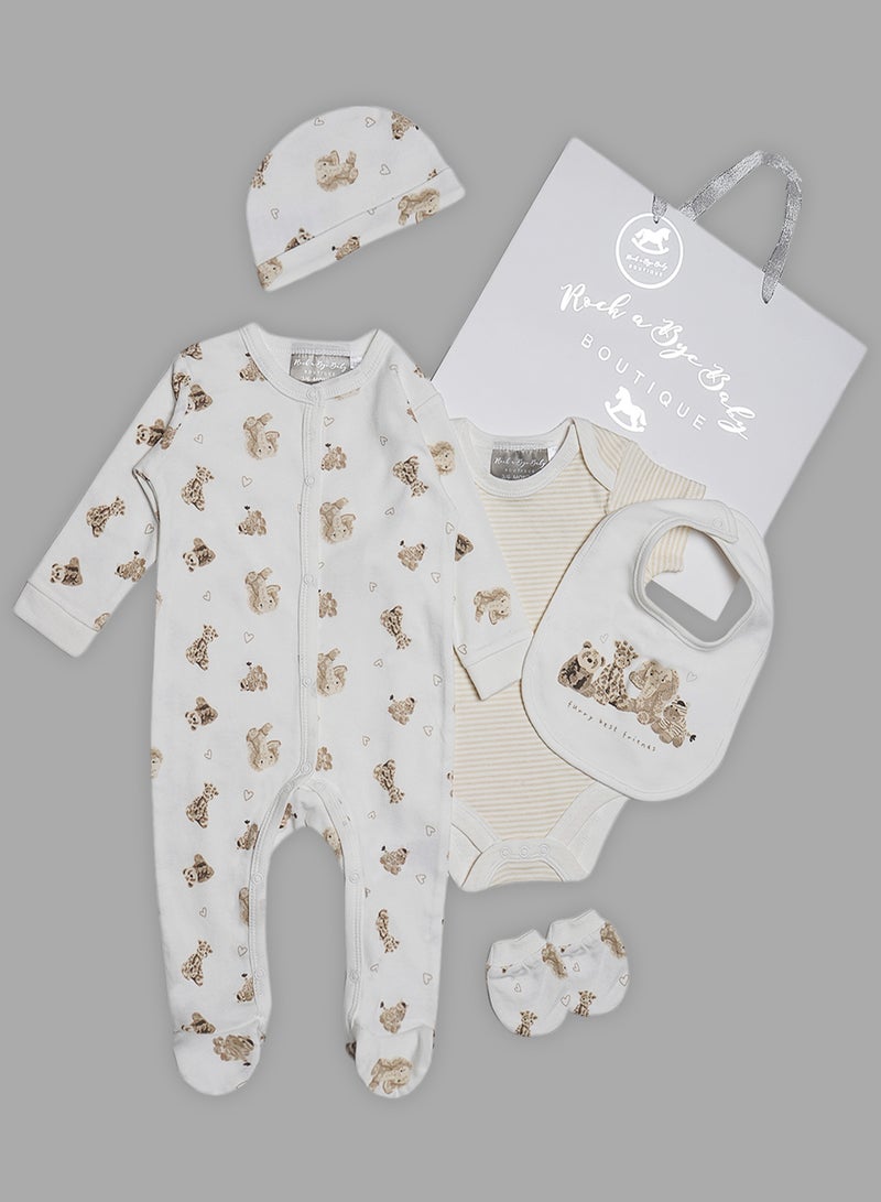 Rock-A-Bye Baby Boutique - 5 Piece Baby Combo Set Cream - Image 1