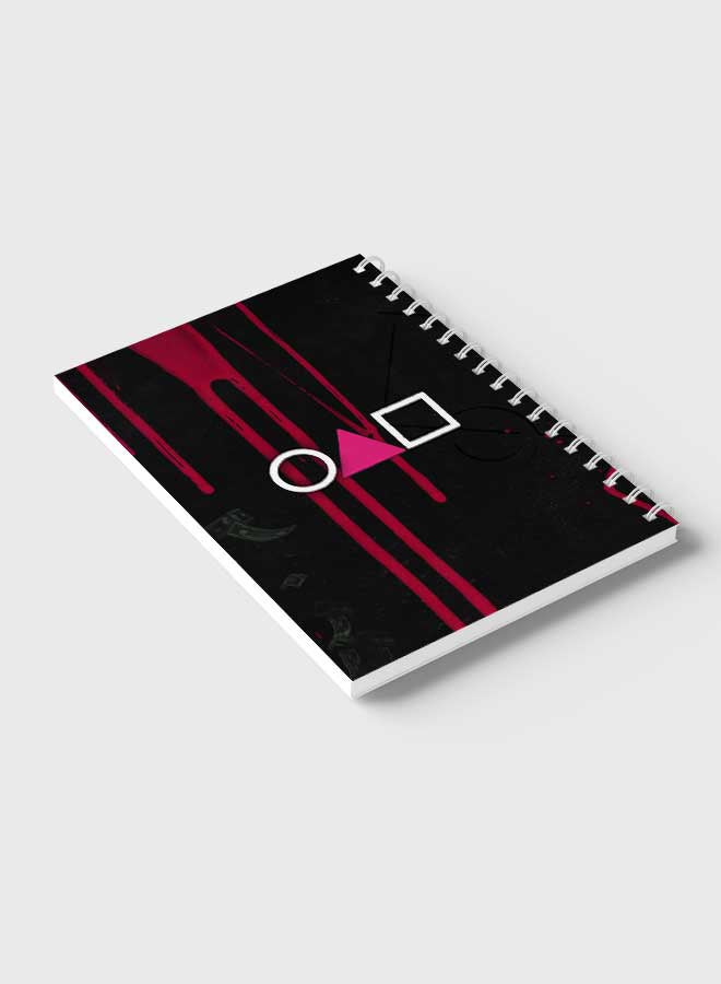 LOWHA - Spiral Notebook for School or Business Note Taking with 60 Sheets Squid Game Shapes Black/Pink/White - Image 1