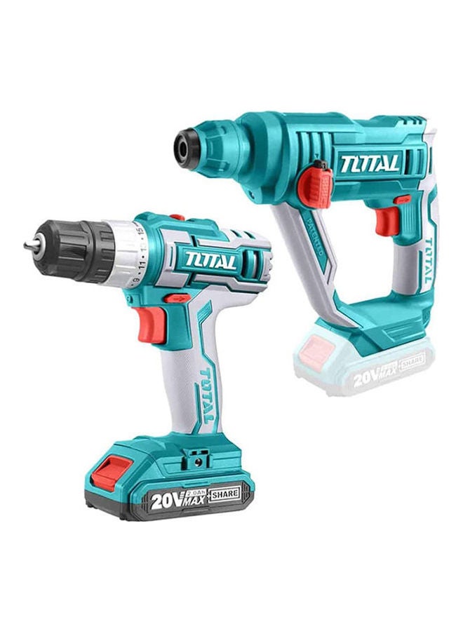 TOTAL - Set Of Rotary Hammer And Impact Drill And 2 Batteries And Charger And Tools Bag BLue - Image 1