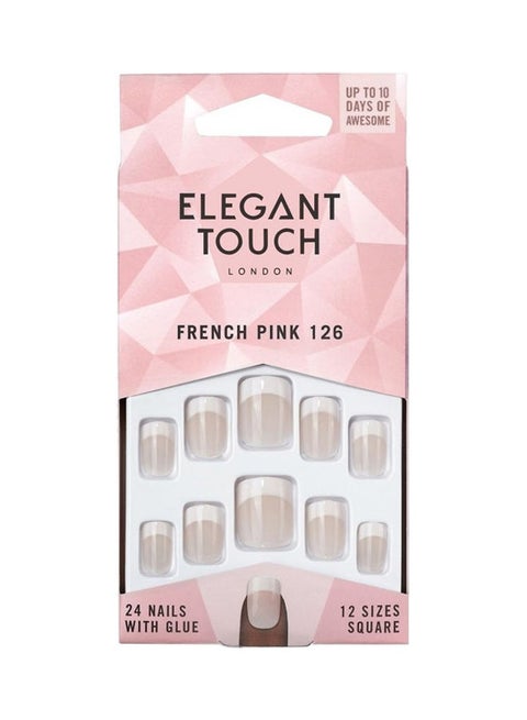 French Pink 126 Nails With Glue, Pack Of 24, French Pink 126
