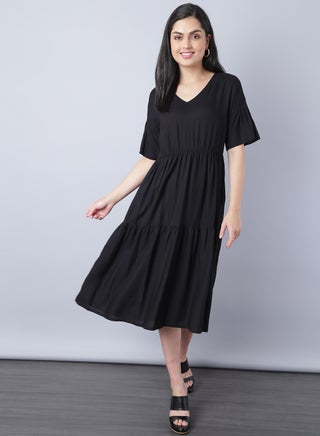 Short Sleeve Midi Dress Black - v1638796026/N51429473V_1
