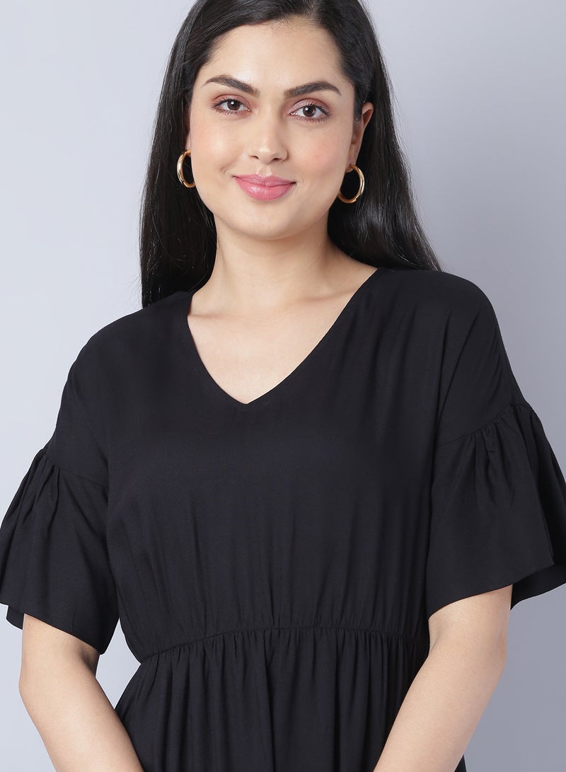 Short Sleeve Midi Dress Black
