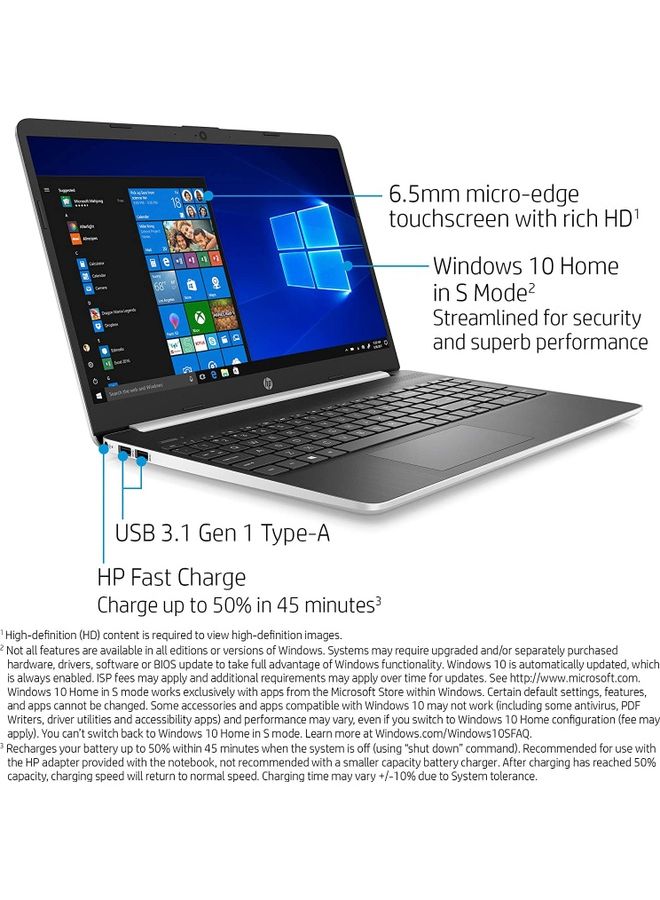 HP - 15-dy1010nr 15.6-Inch HD Touchscreen (Upgraded Version) Laptop, 10th Gen Intel Core i3-1005G1, 8 GB SDRAM, 256 GB Solid-State Drive, Windows 11 English/Arabic Silver - Image 1