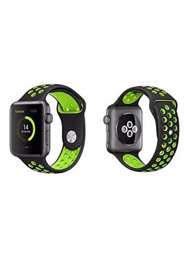 Generic - Soft Silicone Replacement Sports Strap For Apple Watch Series 3/2/1 - 38/40 Black/Green - Image 1