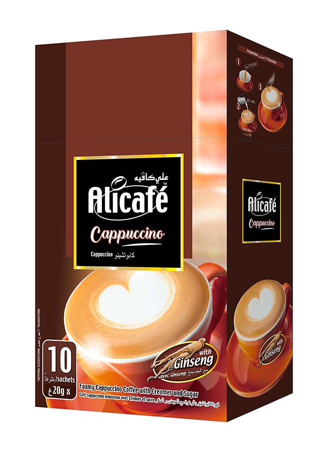 Alicafe - Cappuccino With Ginseng Instant Coffee Box 10 Sticks 20grams - Image 1