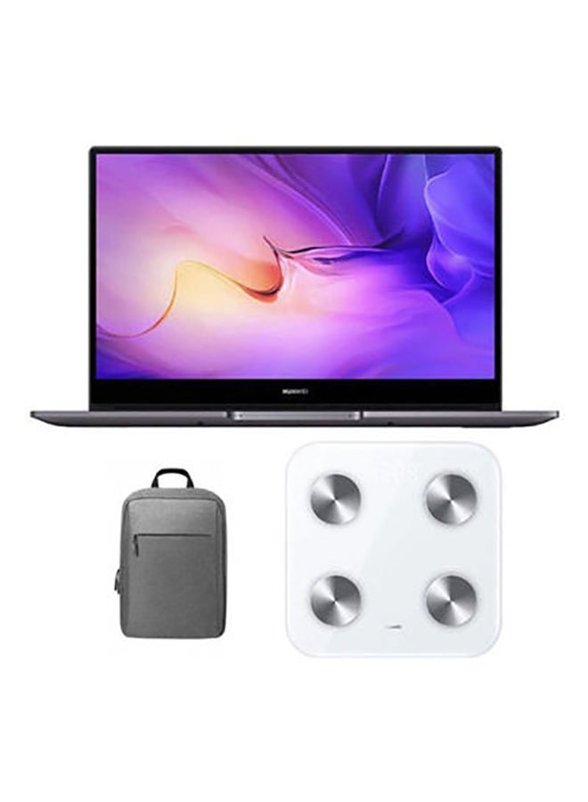 HUAWEI MateBook D14 Touchscreen Laptop With 14 Inch FH Display / Intel Core I5-10210U Processor / 8GB RAM / 512GB SDD / Intel UHD Graphics / Windows / With Smart Scale 3 + Huawei Backpack / English/Arabic space grey  - Image 1