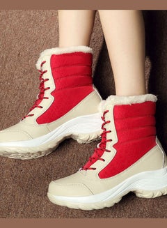 Beauenty Colourblock Pattern High-Top Warm Ankle Boots Red/Beige  - Image 5