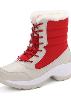Beauenty Colourblock Pattern High-Top Warm Ankle Boots Red/Beige  - Image 4