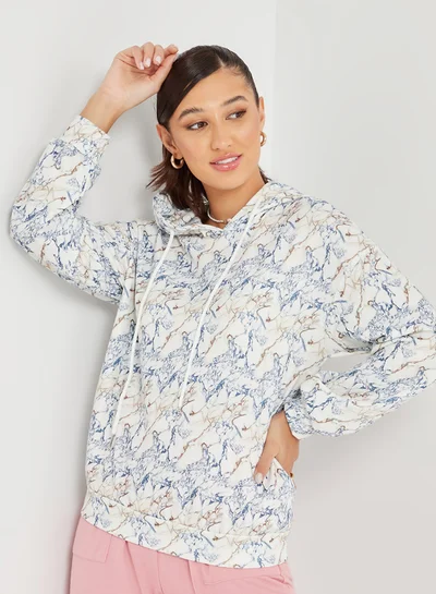 Closet By Styli Marble Print Regular Length Hoodie White/Blue/Brown