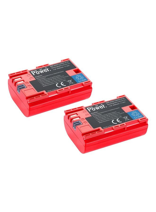 دي أم كيه باور بطاريات بديلة LP-E6 LP-E6N من قطعتين متوافقة مع كاميرات كانون 2395.0 mAh أحمر - Image 1