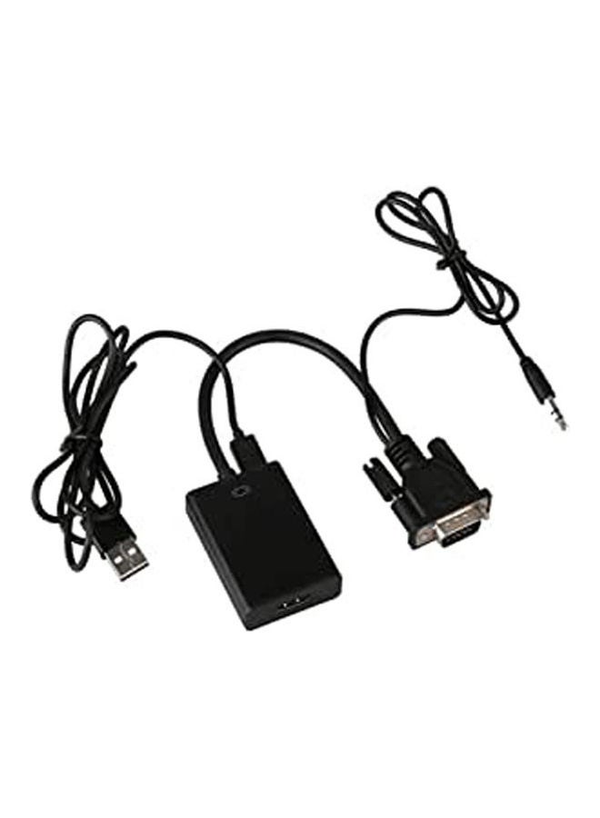 كابل محول بمنفذ VGA إلى HDMI مع مدخل صوت USB أسود